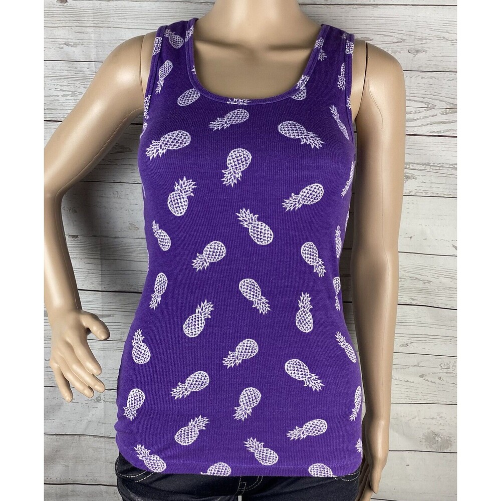 Curfew Tank Top Purple White Pineapple Print